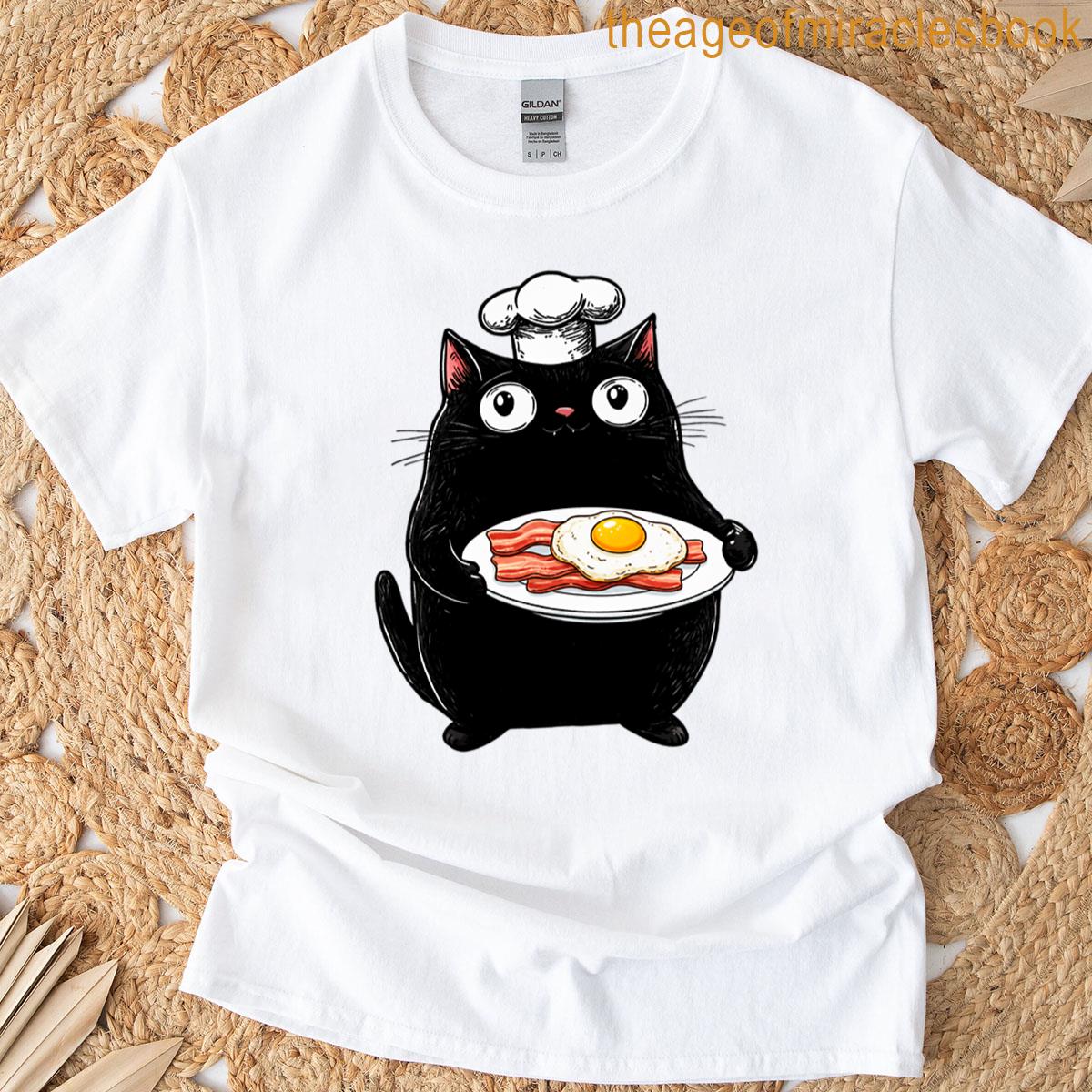 Black Cat Chef With Eggs And Bacon T-shirt