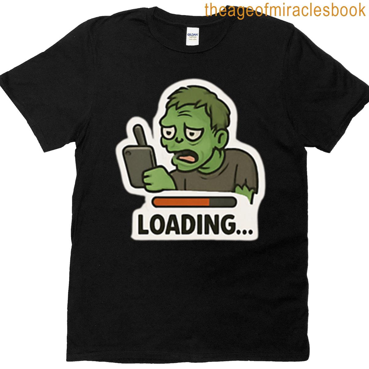 Brains Loading – Funny Zombie Halloween Tech Pun Design T-shirt