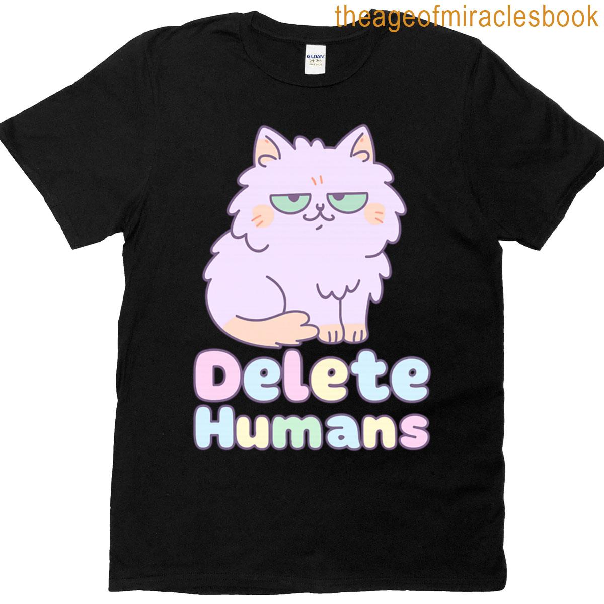 Delete Humans Sarcastic Kawaii Pastel Cat Vector T-shirt