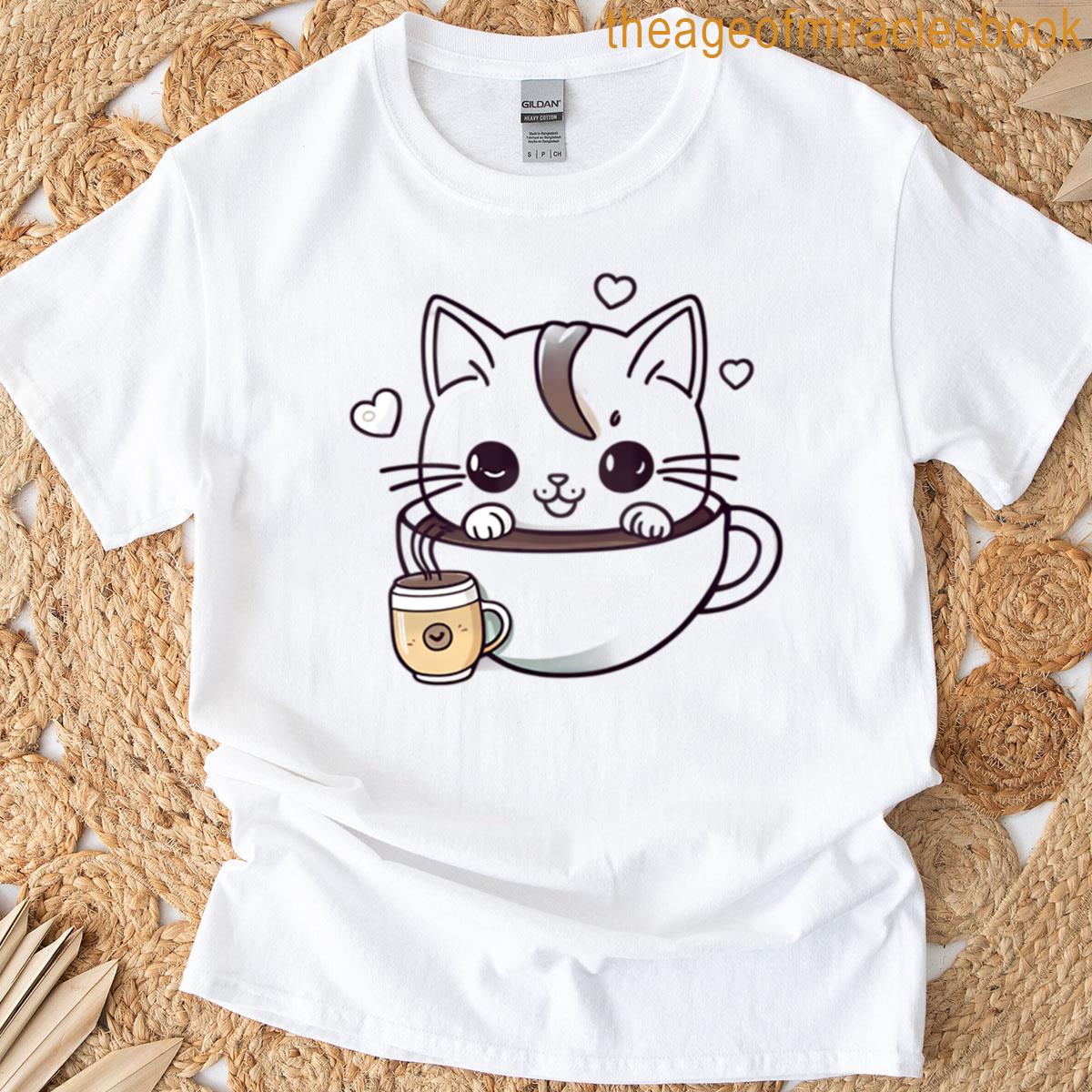 Cute Cat With Coffee Cup V1 T-shirt