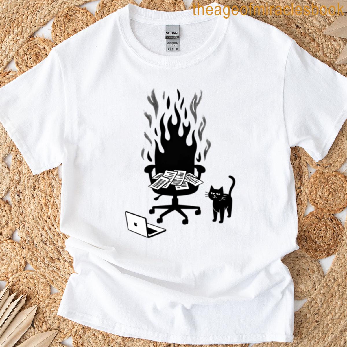 Funny Cat Office Chaos Meme Design T-shirt