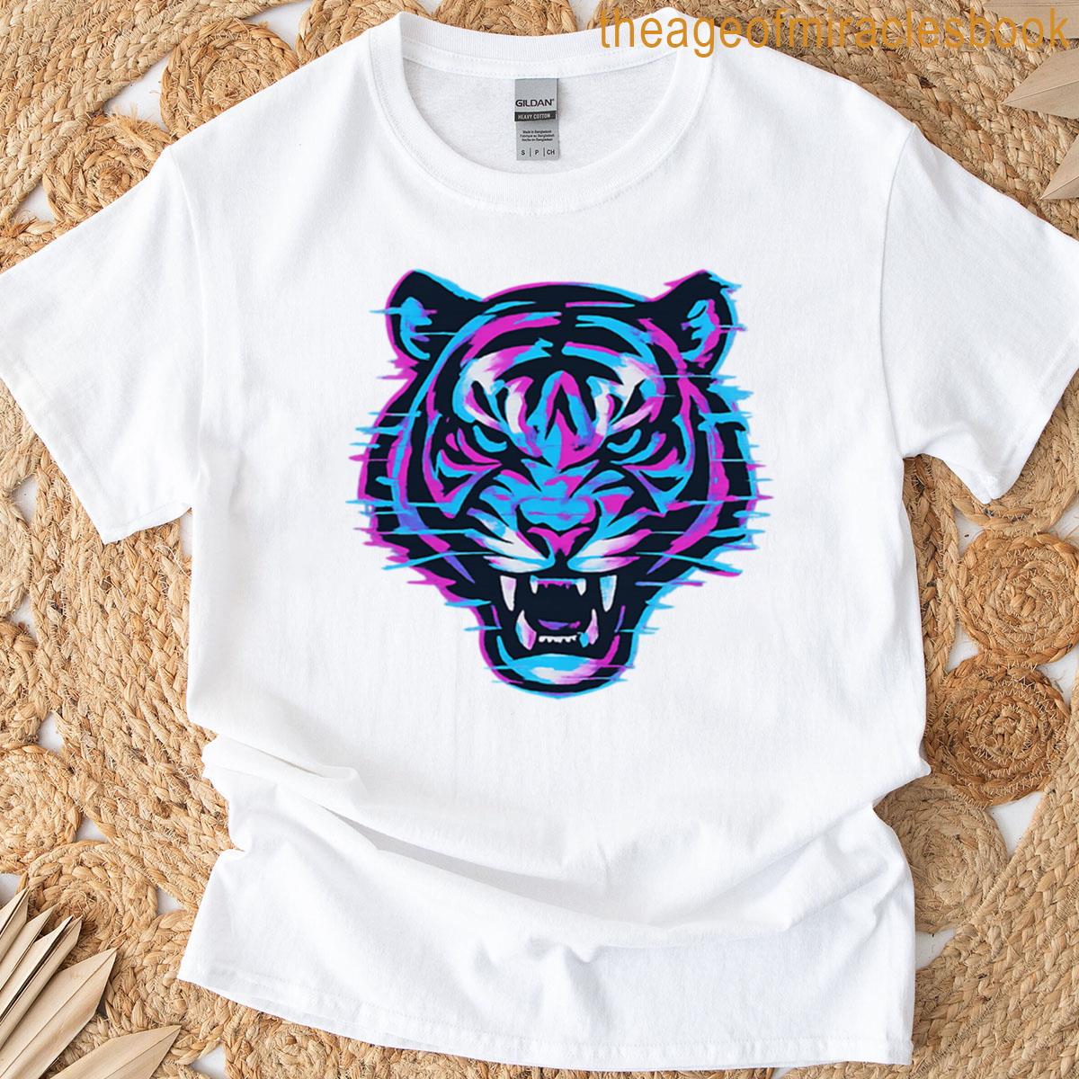 Glitchcore Cyber Tiger Head T-shirt