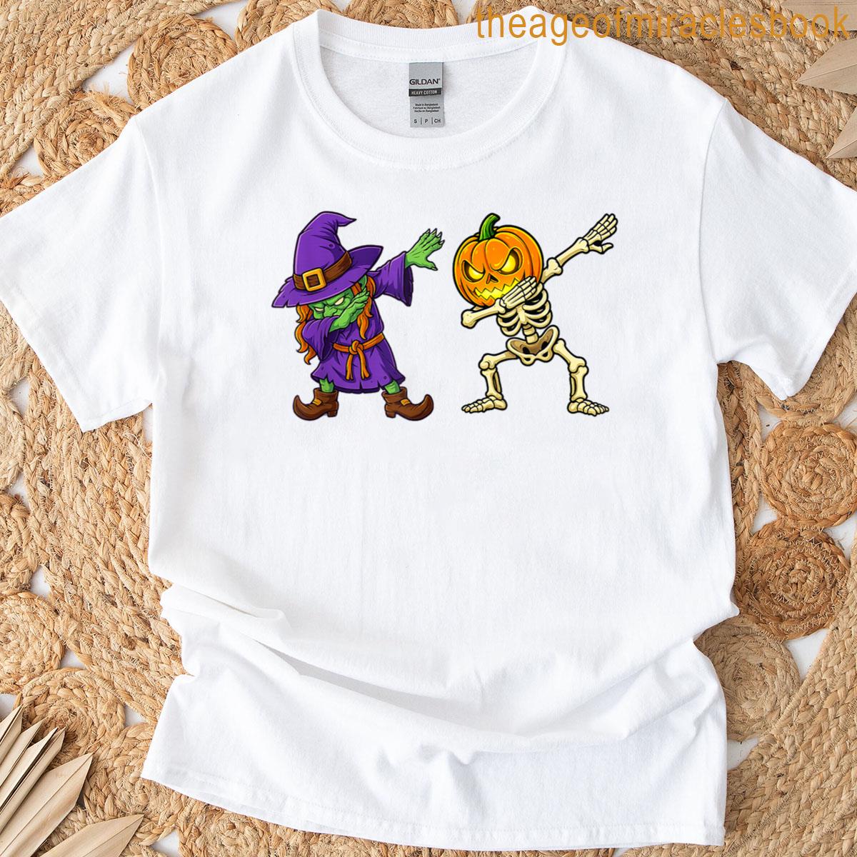 Halloween Skeleton Witch Dabbing Spooky Skeleton Pumpkin T-shirt