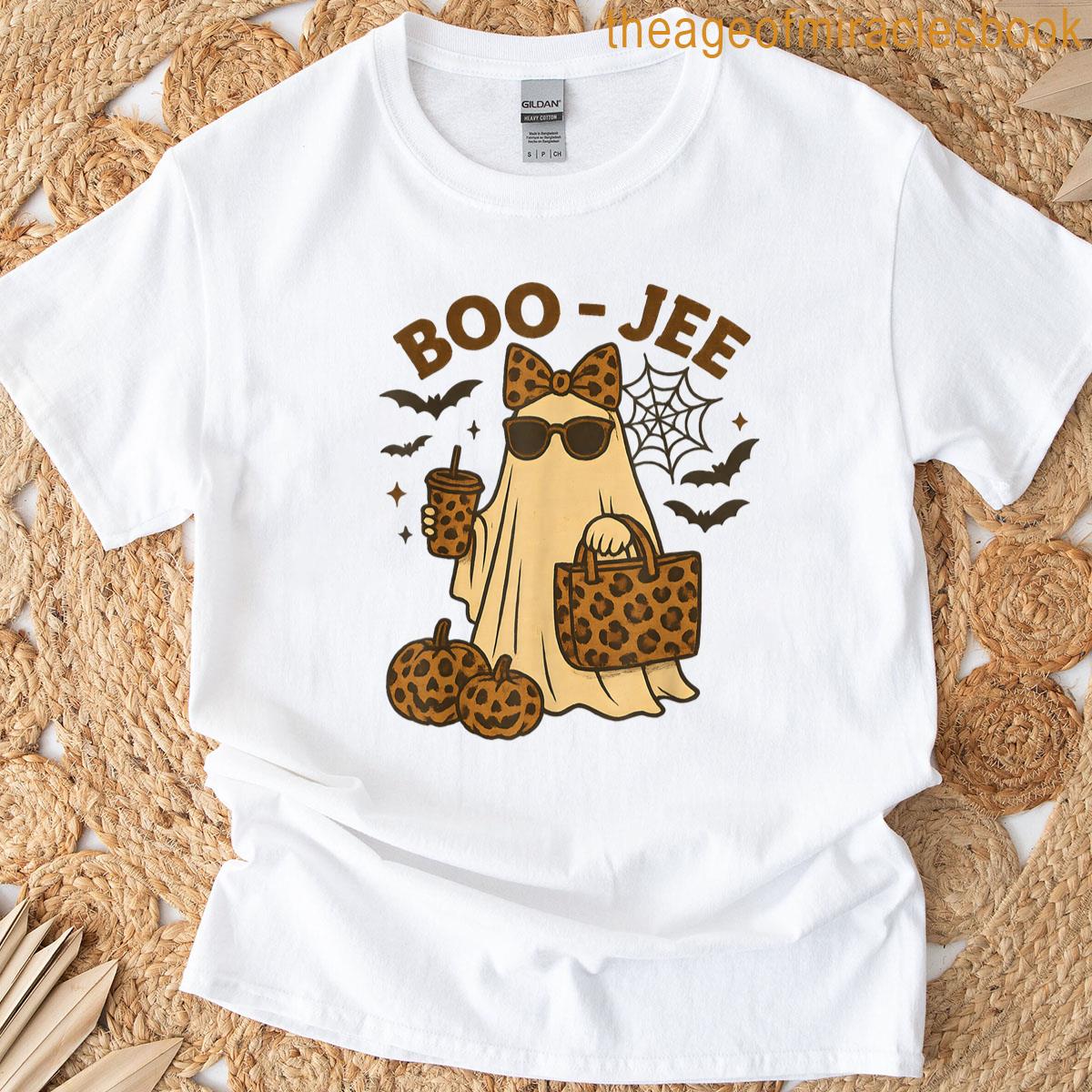 Retro Boo Jee Ghost Cute Leopard Print Ghost Halloween T-shirt