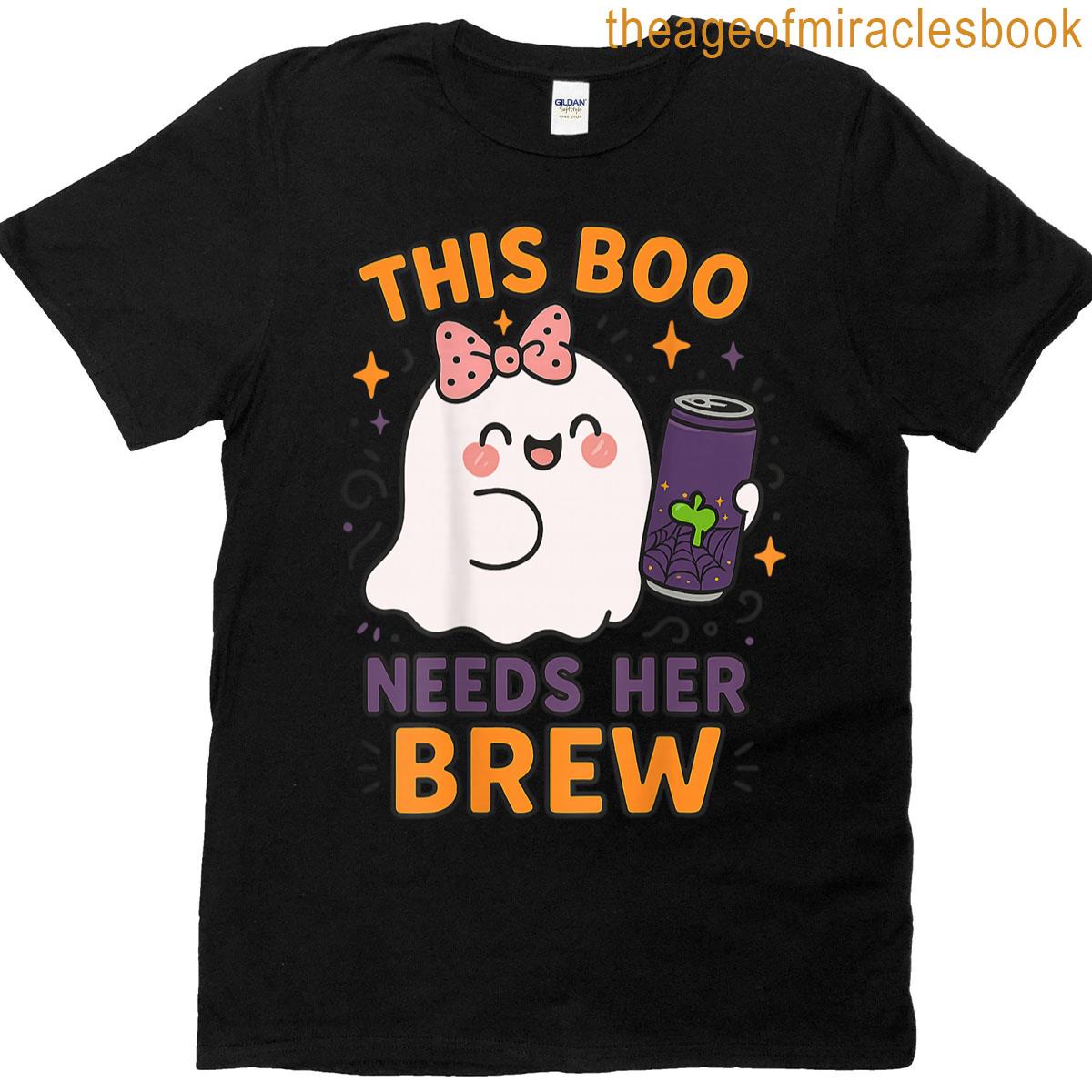 This Boo Needs Her Brew Cute Ghost Design – On Back T-shirt