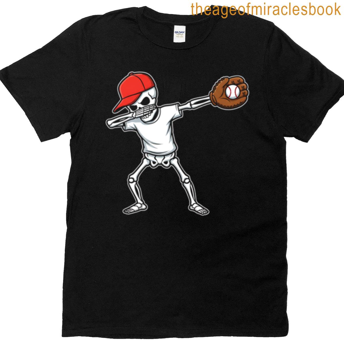 Dabbing Skeleton Baseball Halloween Player Catcher Pitcher T-shirt