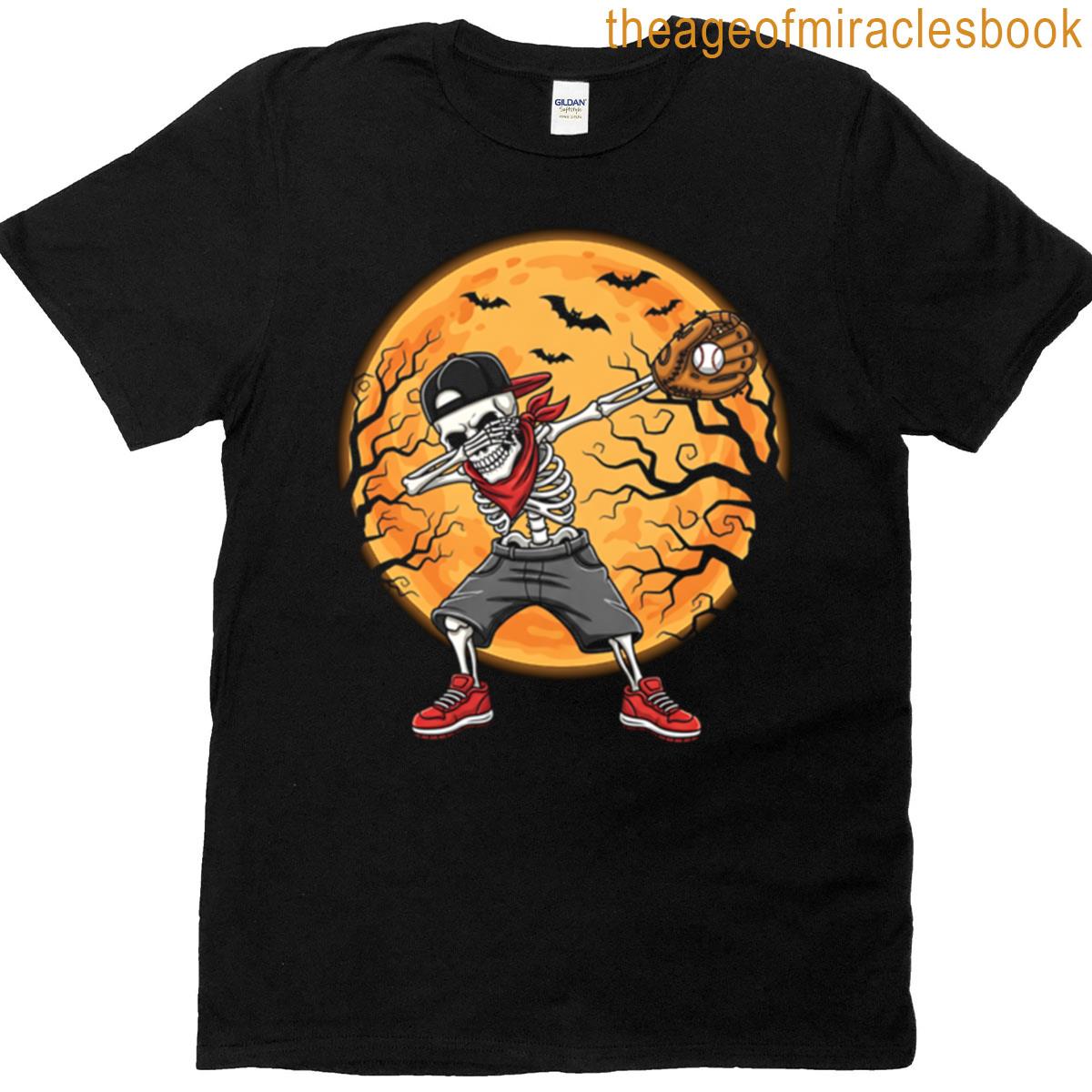 Dabbing Skeleton Baseball Halloween Spooky Baseball Player T-shirt
