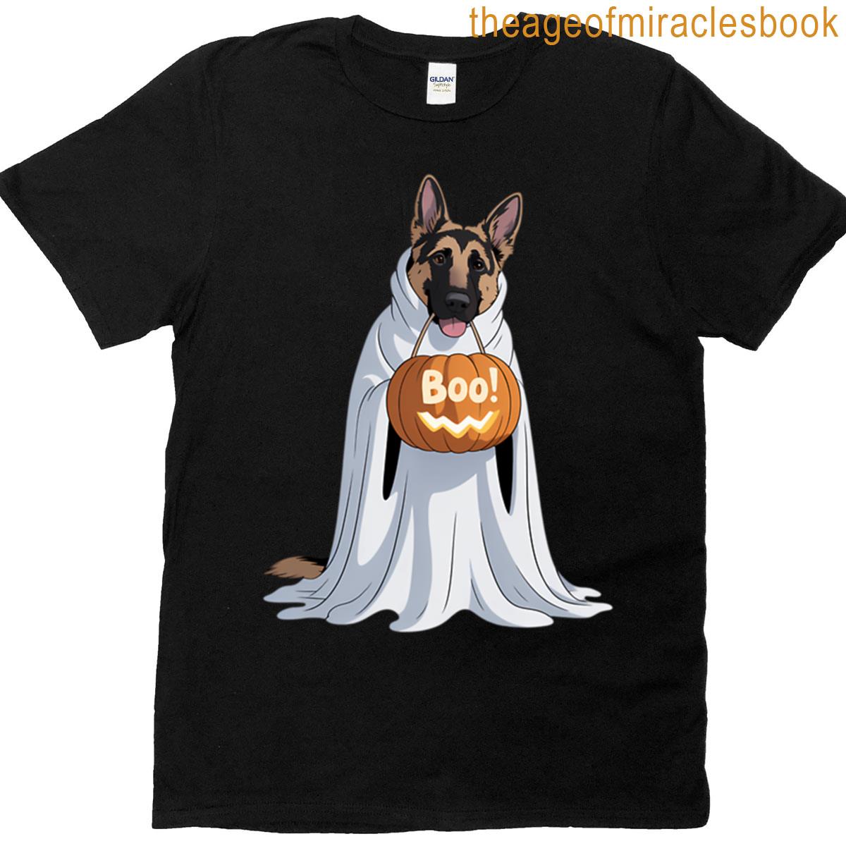 German Shepherd Ghost Pumpkin Halloween Fall T-shirt