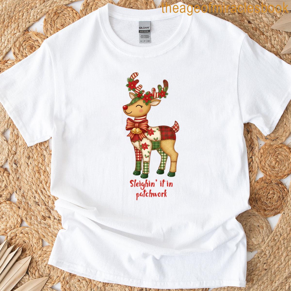 Sleighin It In Patchwork Reindeer T-shirt