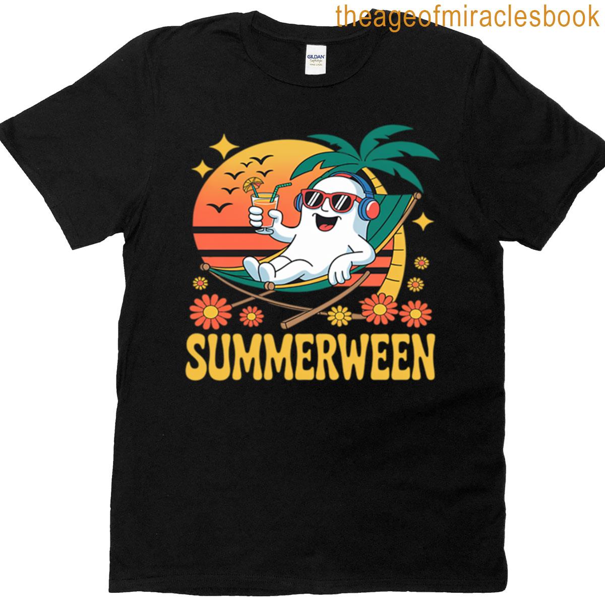 Summerween Funny Ghost Halloween Summer Beach Vibes T-shirt