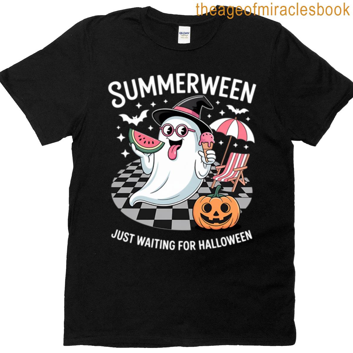 Summerween Spooky Halloween Summer Vibes Pumpkin Ghost T-shirt