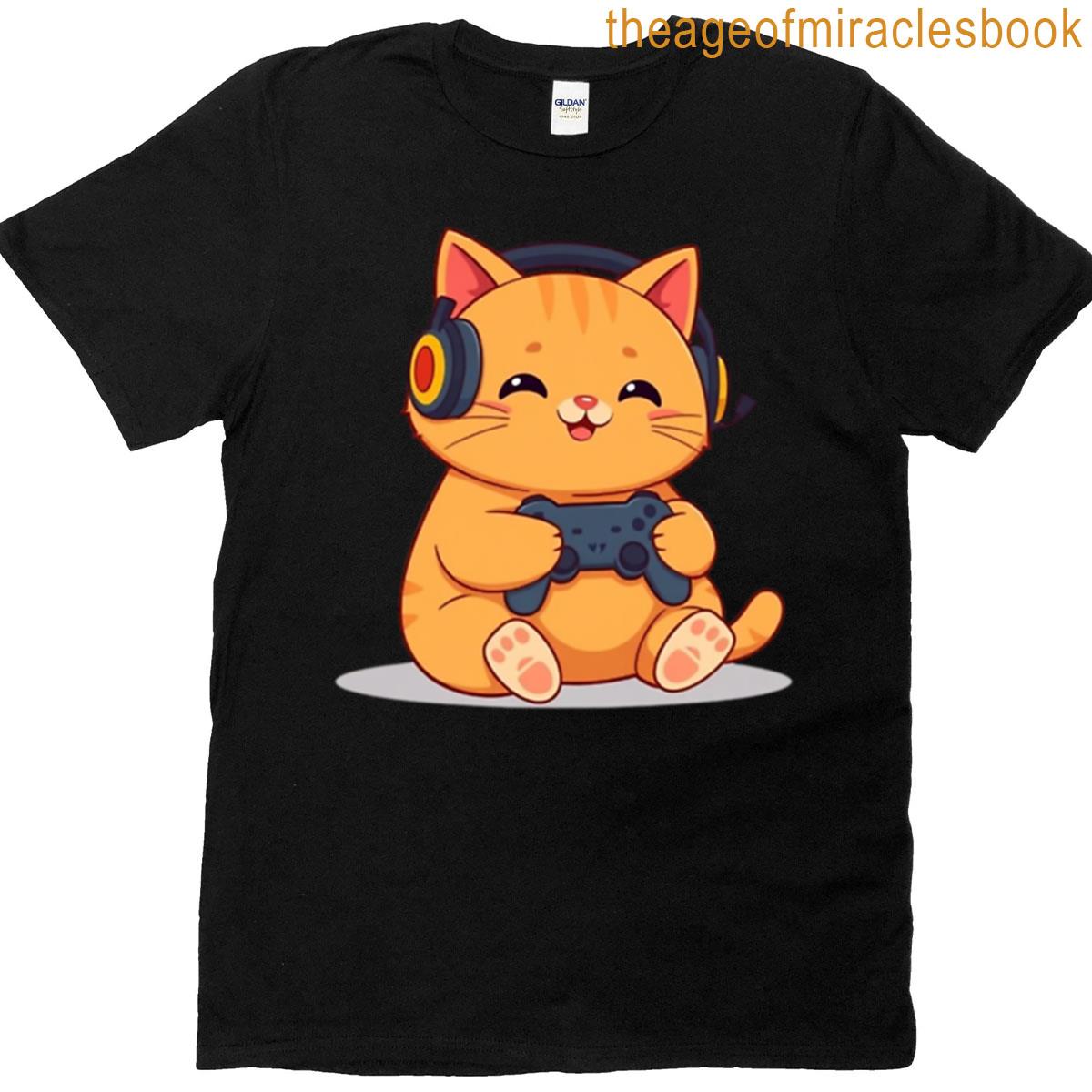 Chubby Orange Cat Gamer Sticker T-shirt