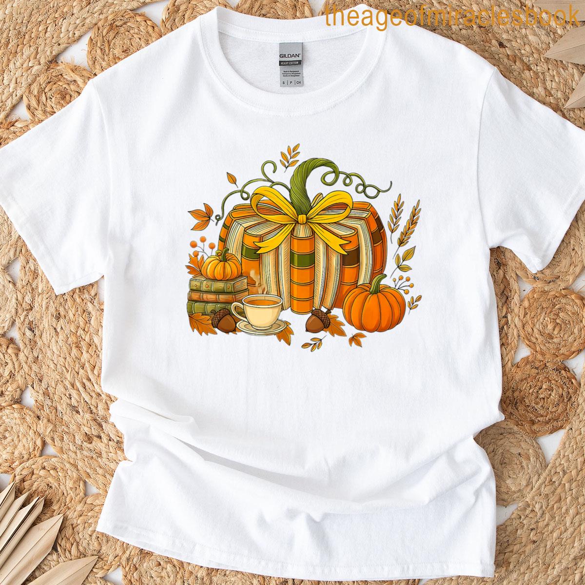 Fall Book Pumpkin Fall Librarians Bookworm Teachers Students T-shirt