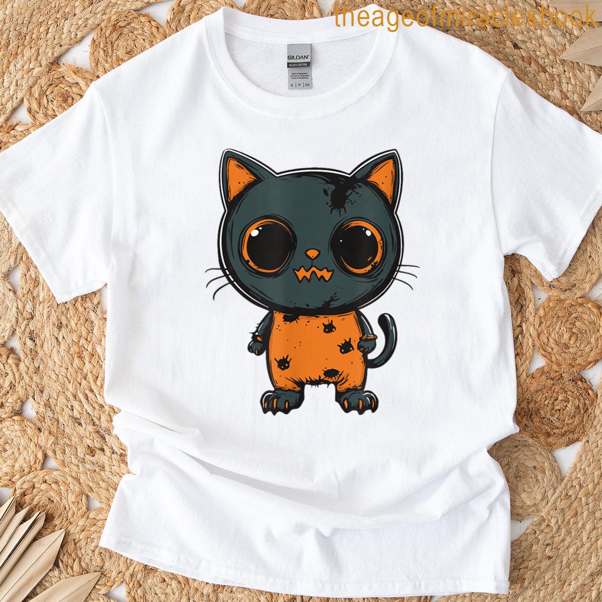 Funny Halloween Cat Zombie Comic T-shirt