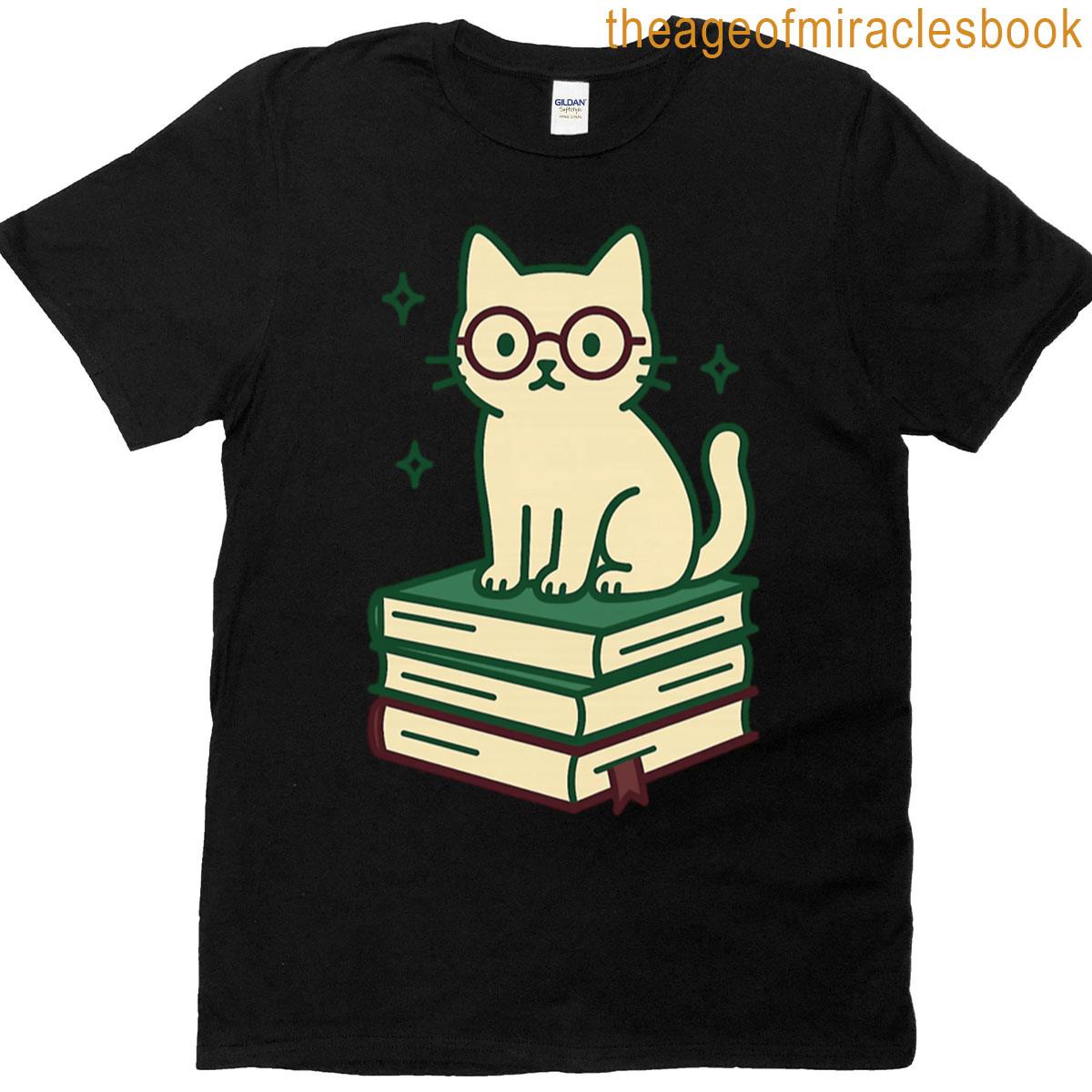 Bookworm Cat With Glasses Study Vibes T-shirt