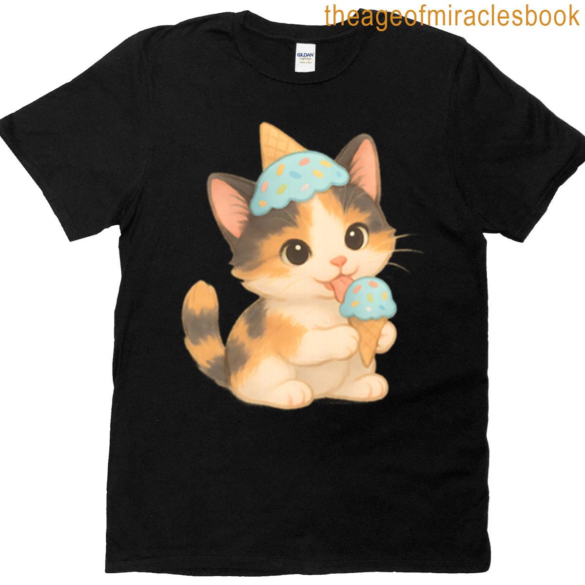 Calico Cat With Ice Cream Hat T-shirt