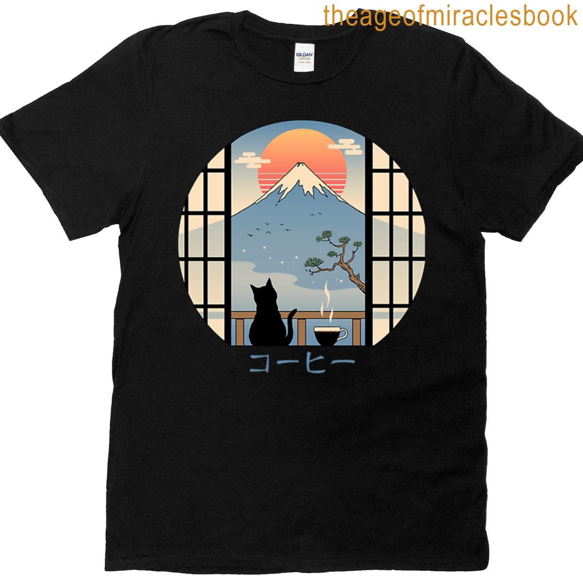 Coffee Cat In Mt Fuji T-shirt