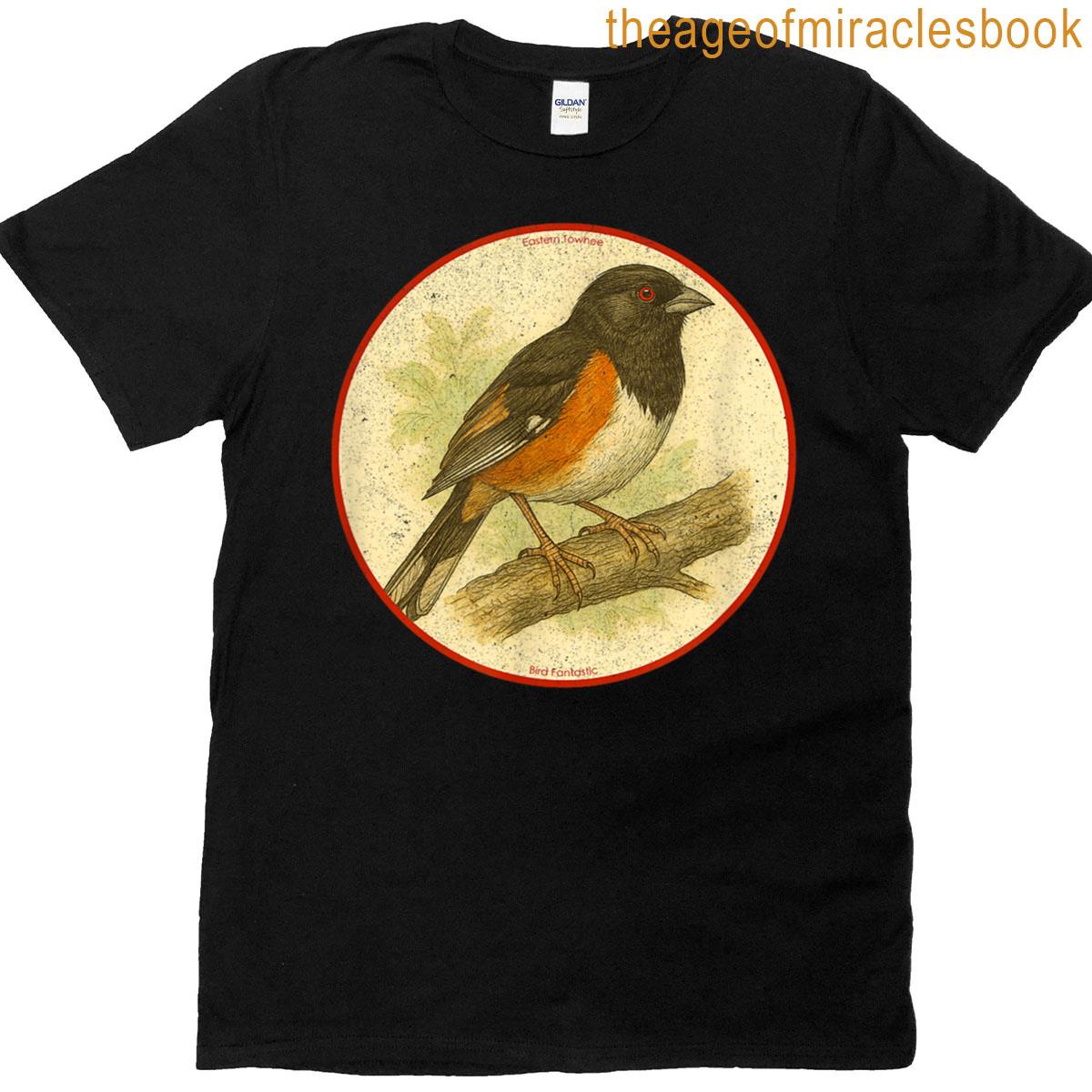 Colorful Retro Eastern Towhee Bird Design T-shirt