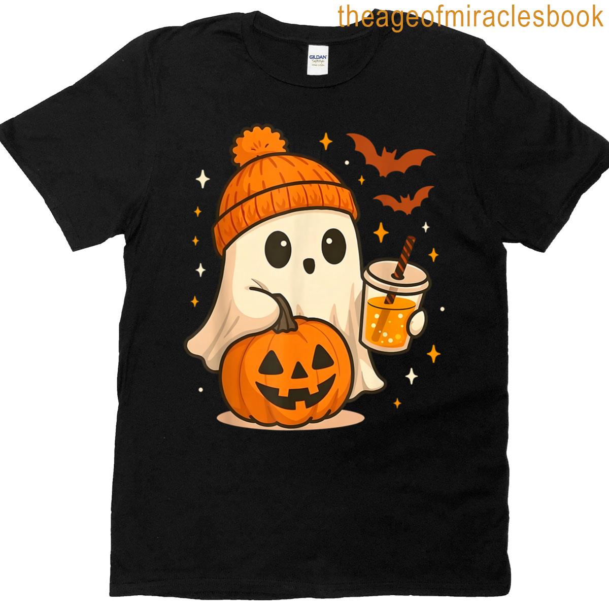 Cute Ghost Drinking Pumpkin Spice Ghost Halloween Costume T-shirt