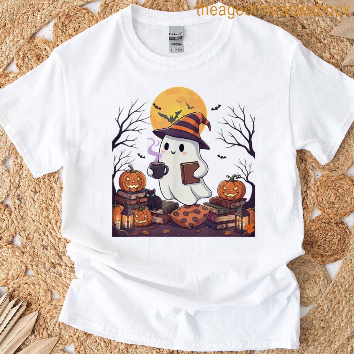 Cute Ghost Reading Book Lovers Halloween Ghost T-shirt