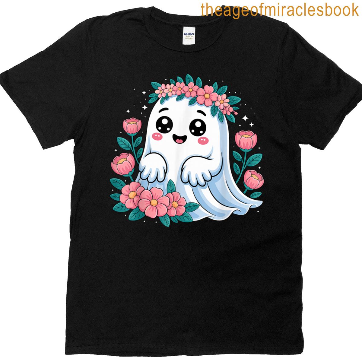 Cute Ghost With Flowers Halloween T-shirt