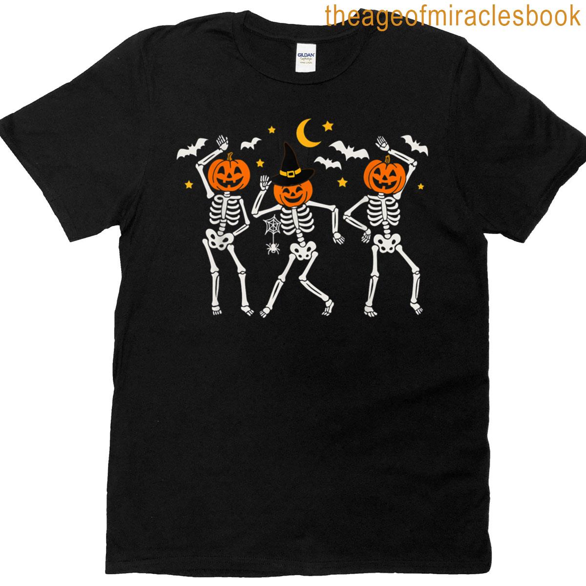 Dancing Pumpkin Skeleton Halloween Costume Horror Ghost T-shirt