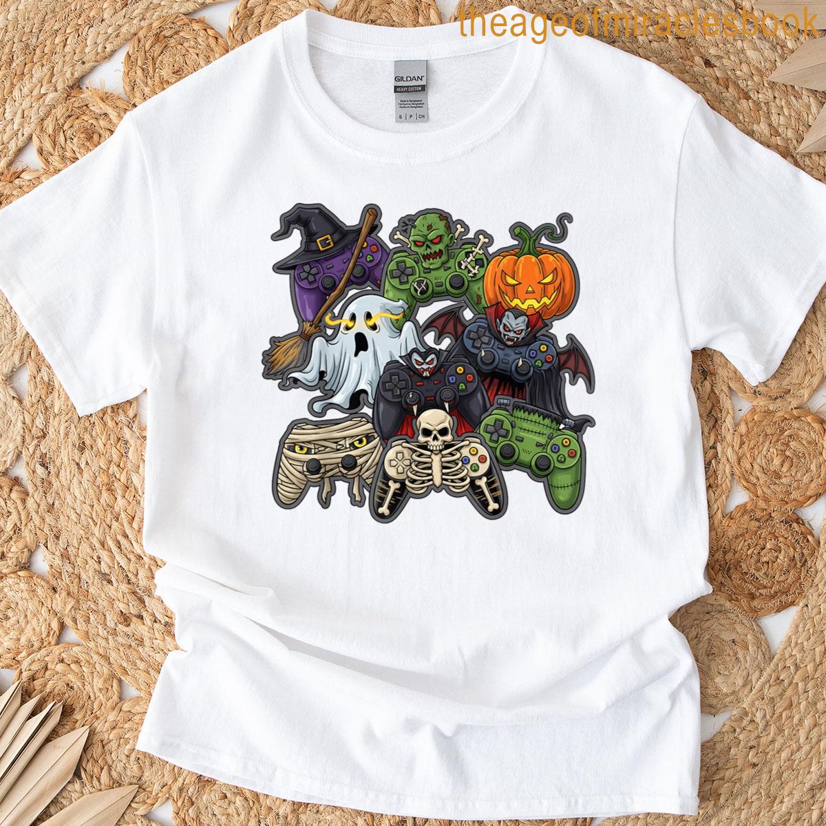 Halloween Gaming Controllers Zombie Skeleton Ghost Pumpkin T-shirt