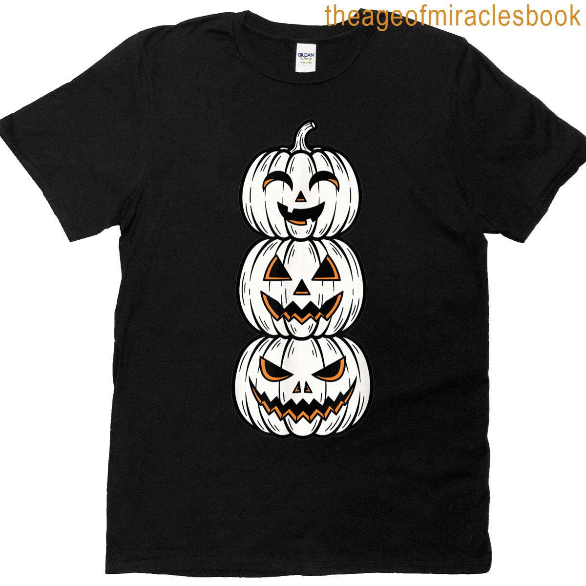 Halloween Pumpkin Stack Funny Scary Faces Design T-shirt