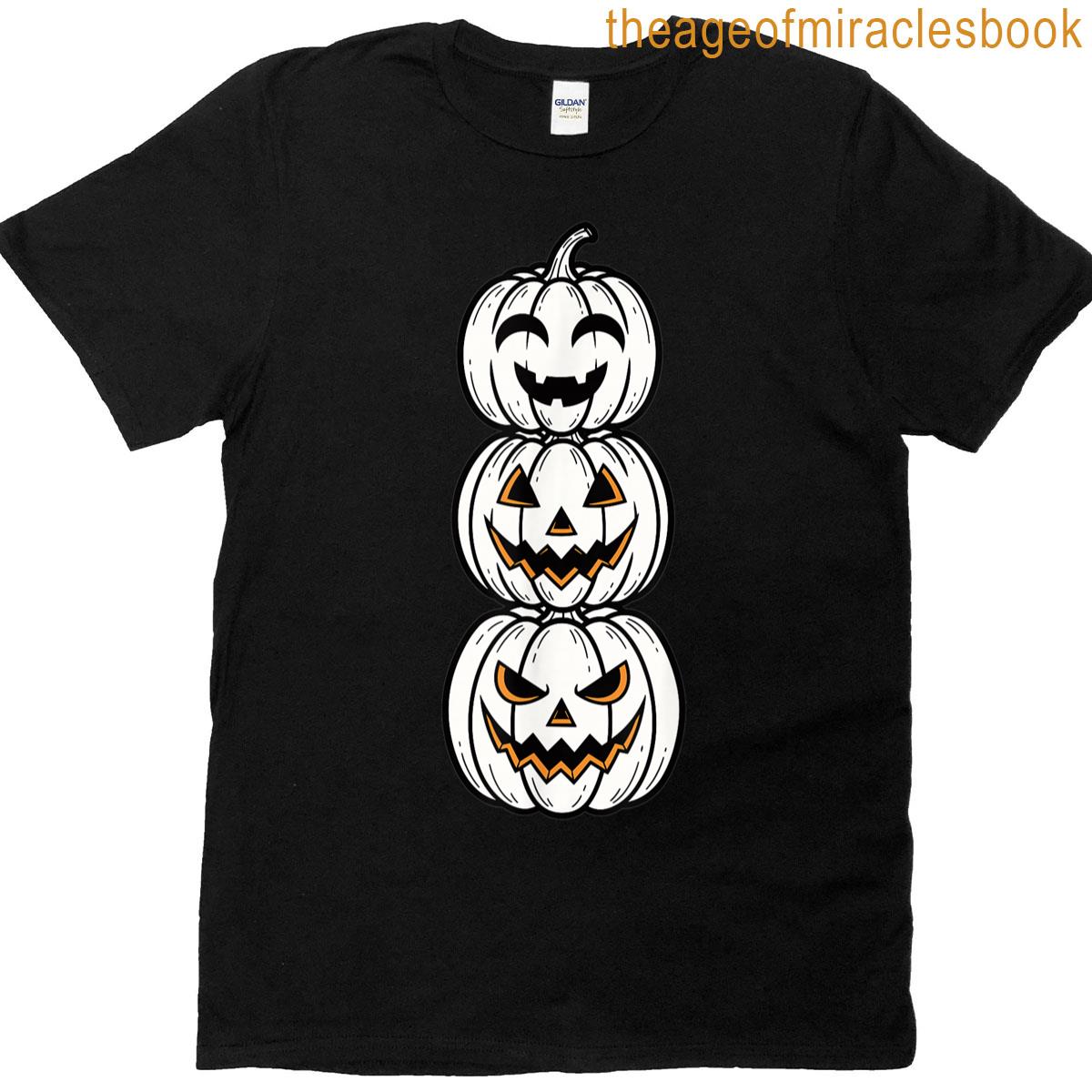 Halloween Pumpkin Stack Funny Scary Jack O Lantern T-shirt