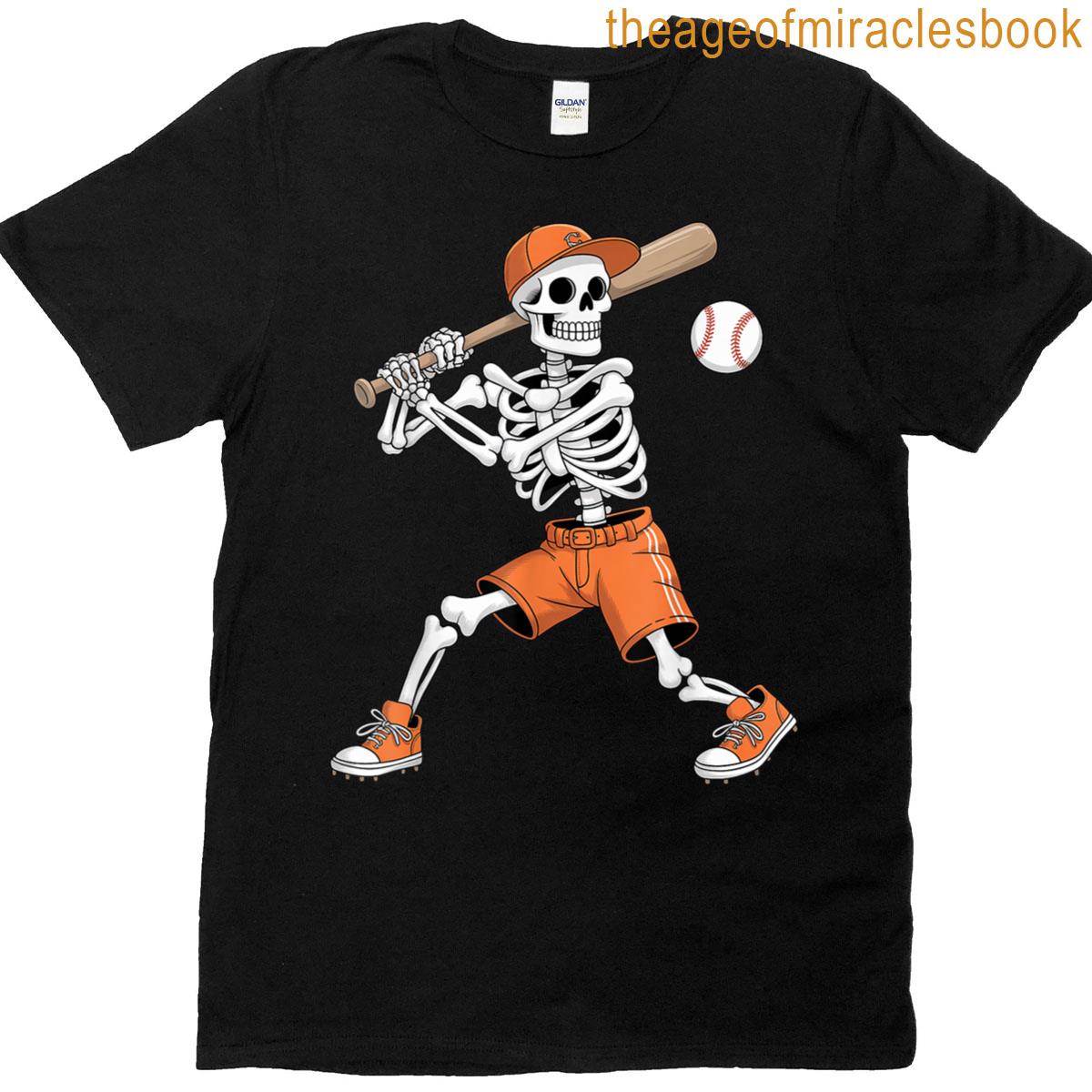 Skeleton Batting Baseball Halloween T-shirt