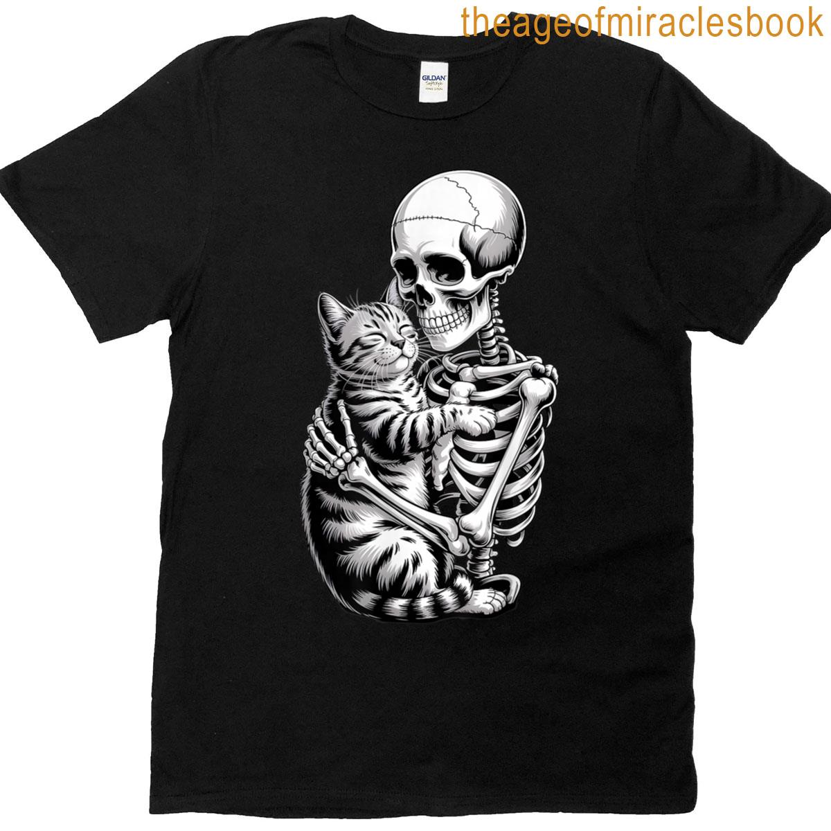 Skeleton Hugging Cat Halloween Cat T-shirt