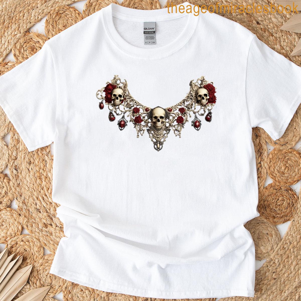 Skull Collar Gothic Halloween Statement Necklace T-shirt