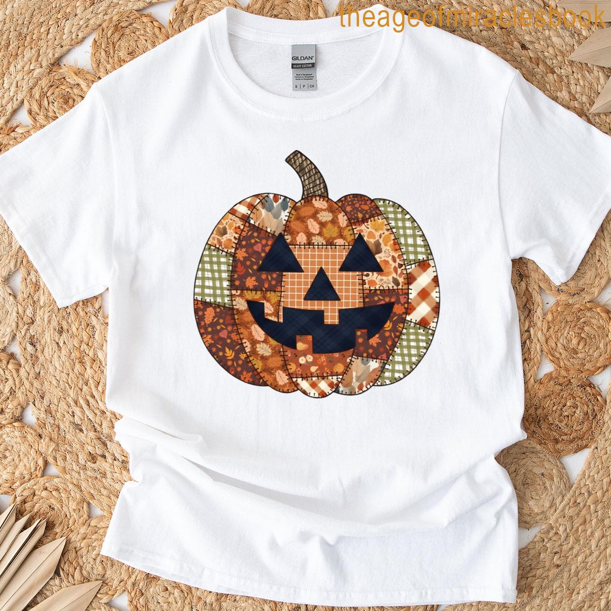 Spooky Halloween Pumpkin Patchwork Cute Fall Spooky Season T-shirt