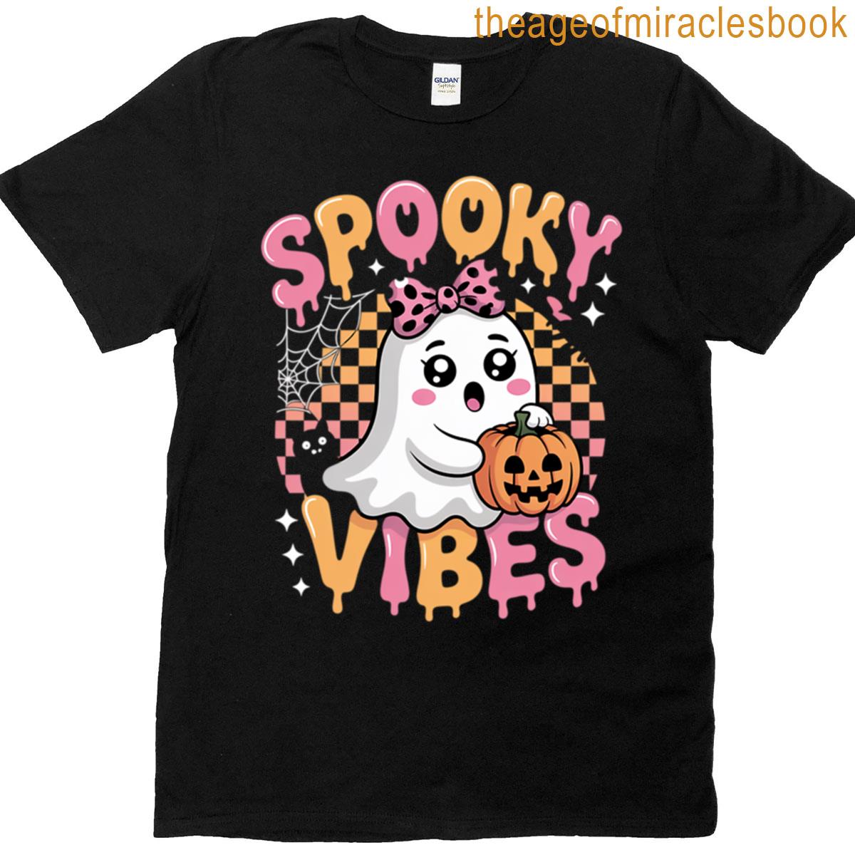 Spooky Vibes Kawaii Ghost With Bow T-shirt