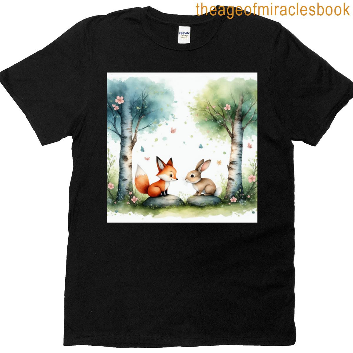 Fox And Rabbit Among Willow Trees T-shirt
