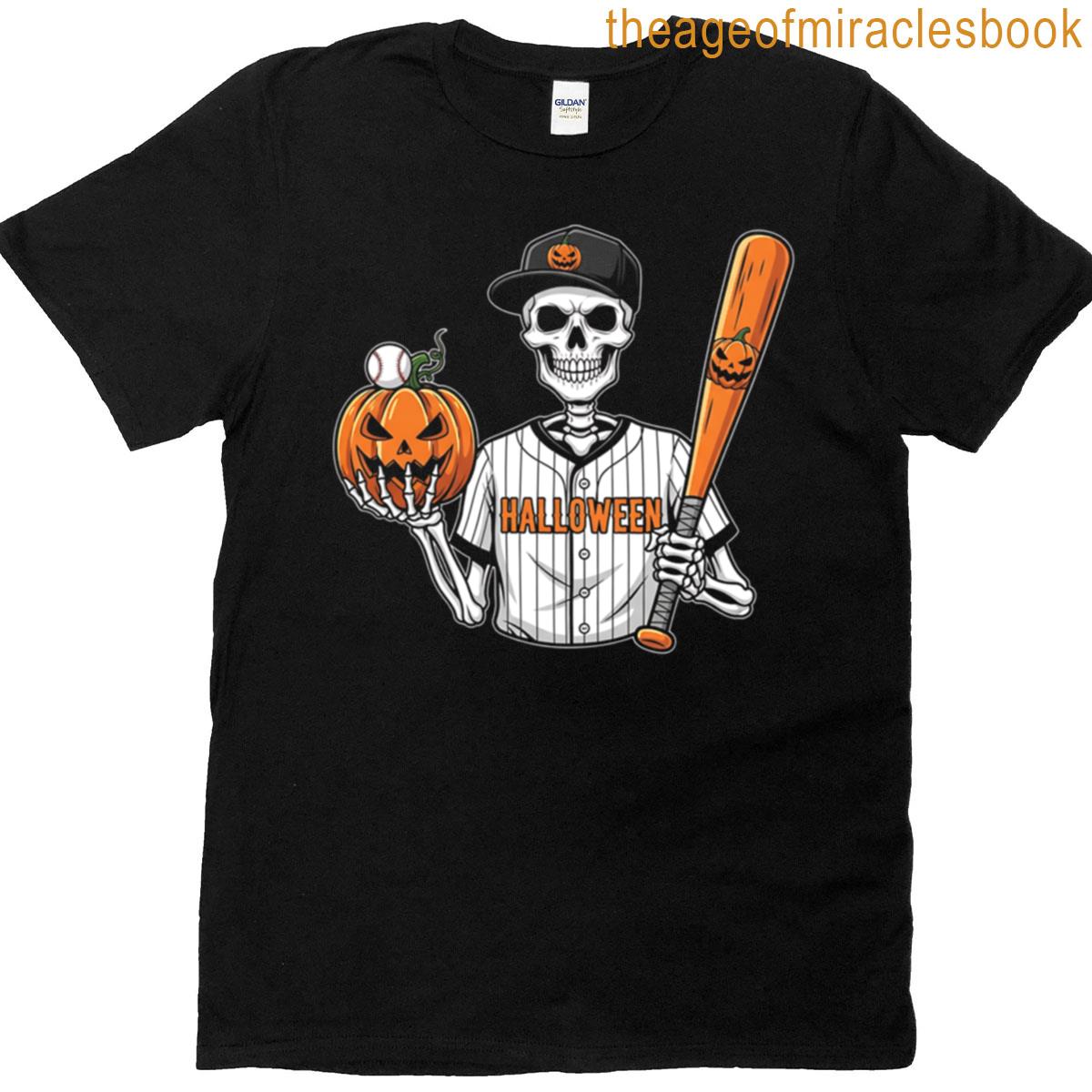 Halloween Skeleton Baseball With Pumpkin T-shirt