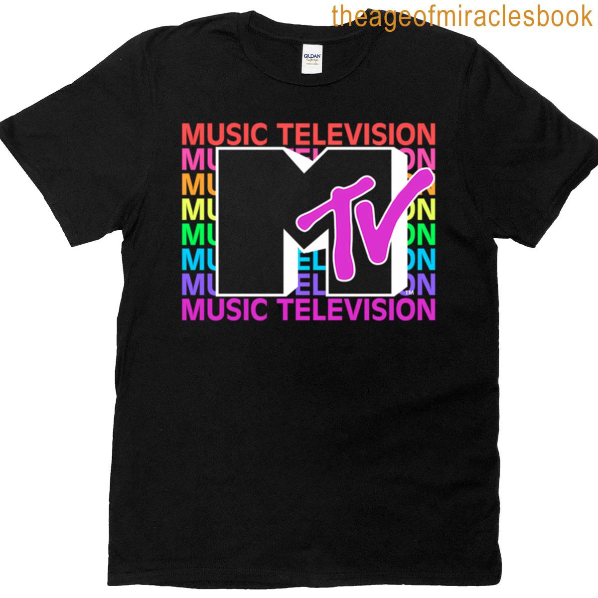 Mtv Music Television Rainbow Neon Logo Stack T-shirt
