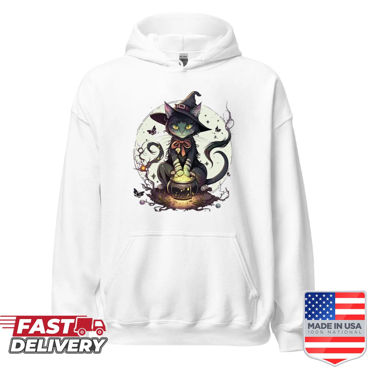 Alternative view of Adorable Cartoon Witch Cat Shirt