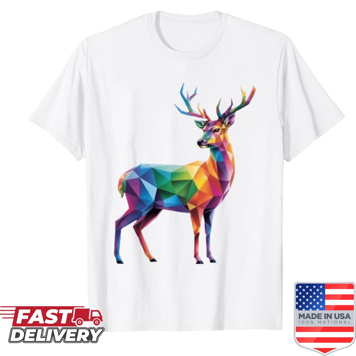 Geometric Rainbow Light Deer Shirt