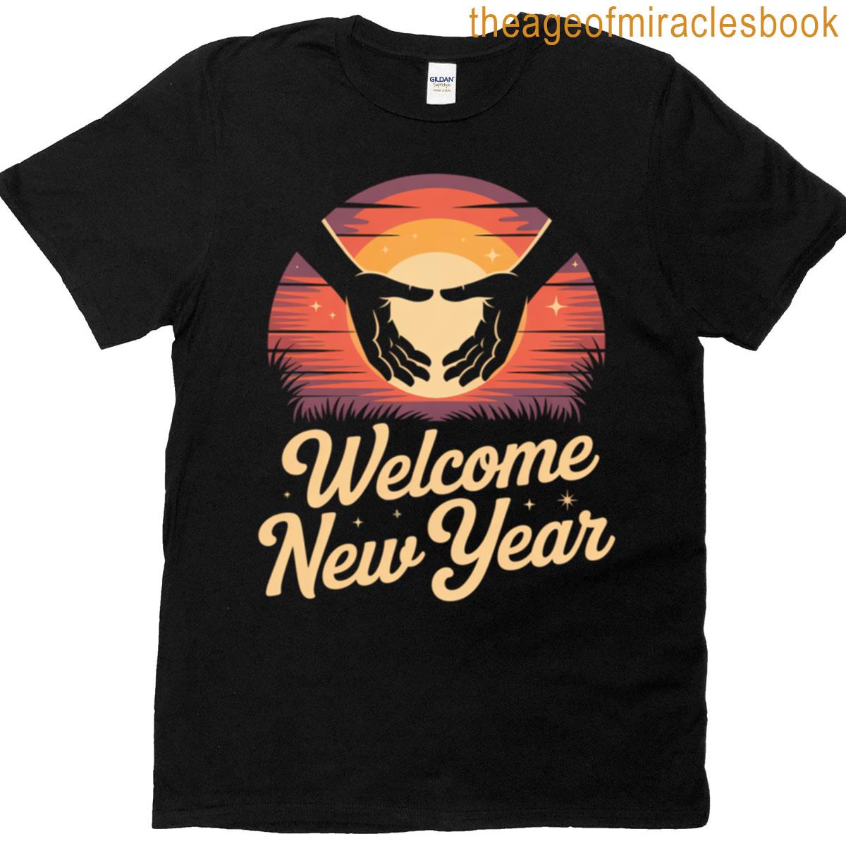 Welcome New Year Sunset Retro Design T-shirt