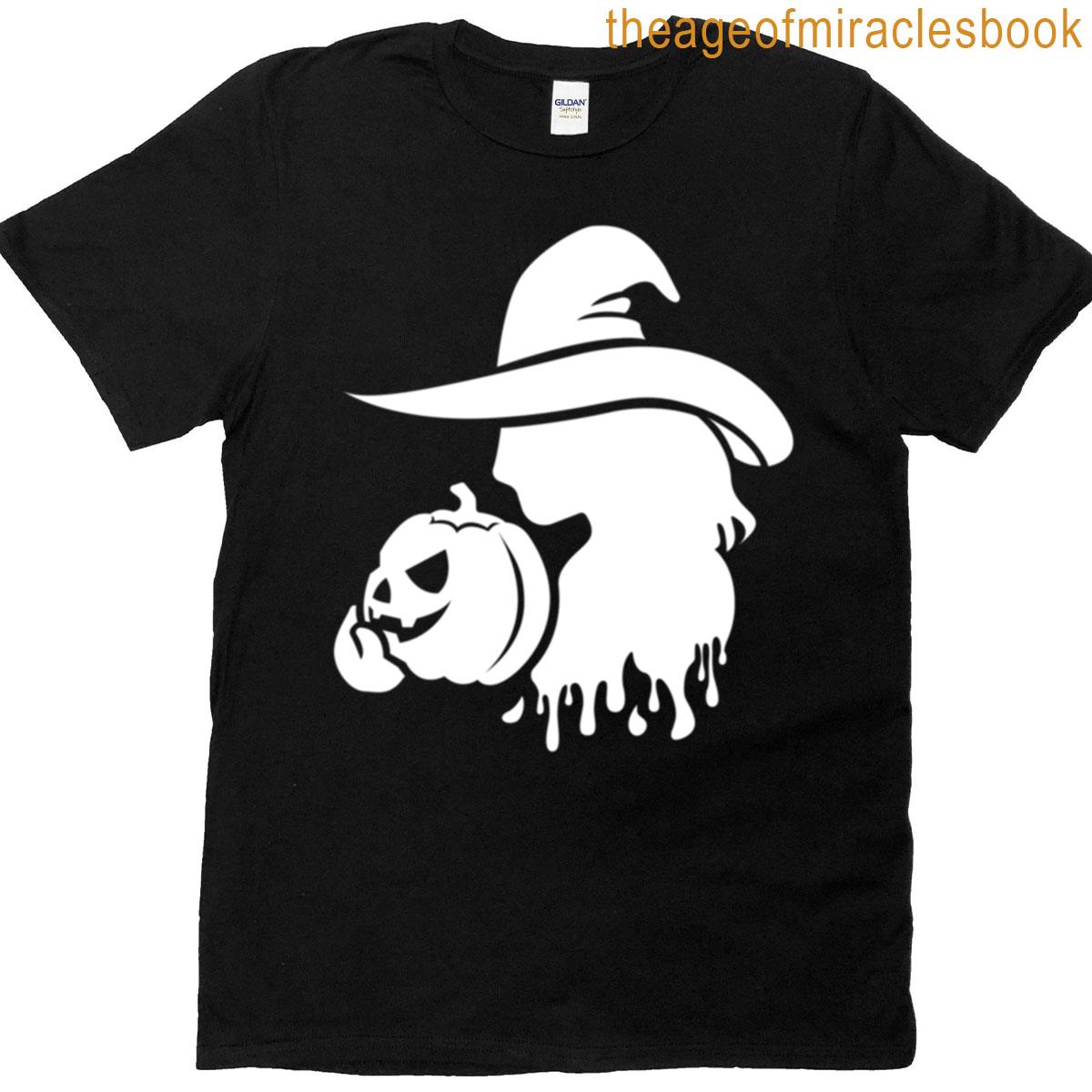 Witch Holding A Pumpkin White – Halloween T-shirt