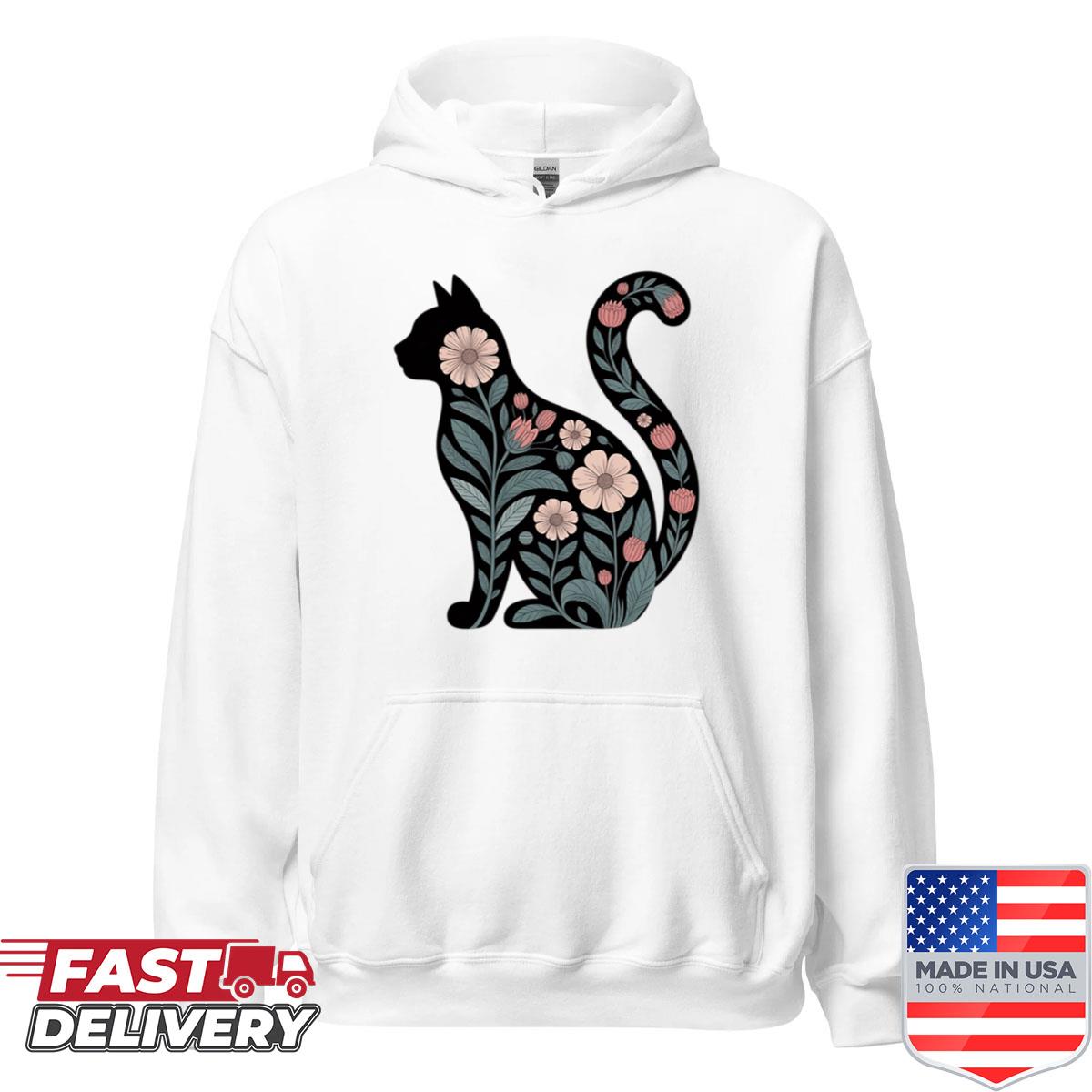 Alternative view of Abstract Cat Silhouette With Floral Patterns Shirt
