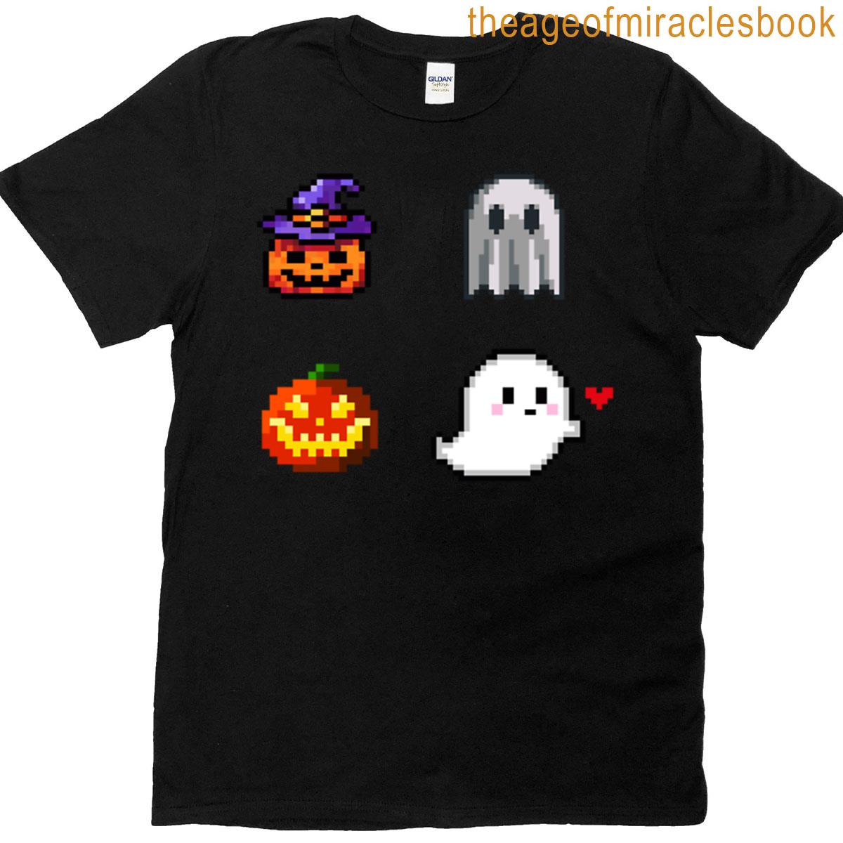Cute 8-bit Halloween Ghosts And Jack-o-lanterns T-shirt