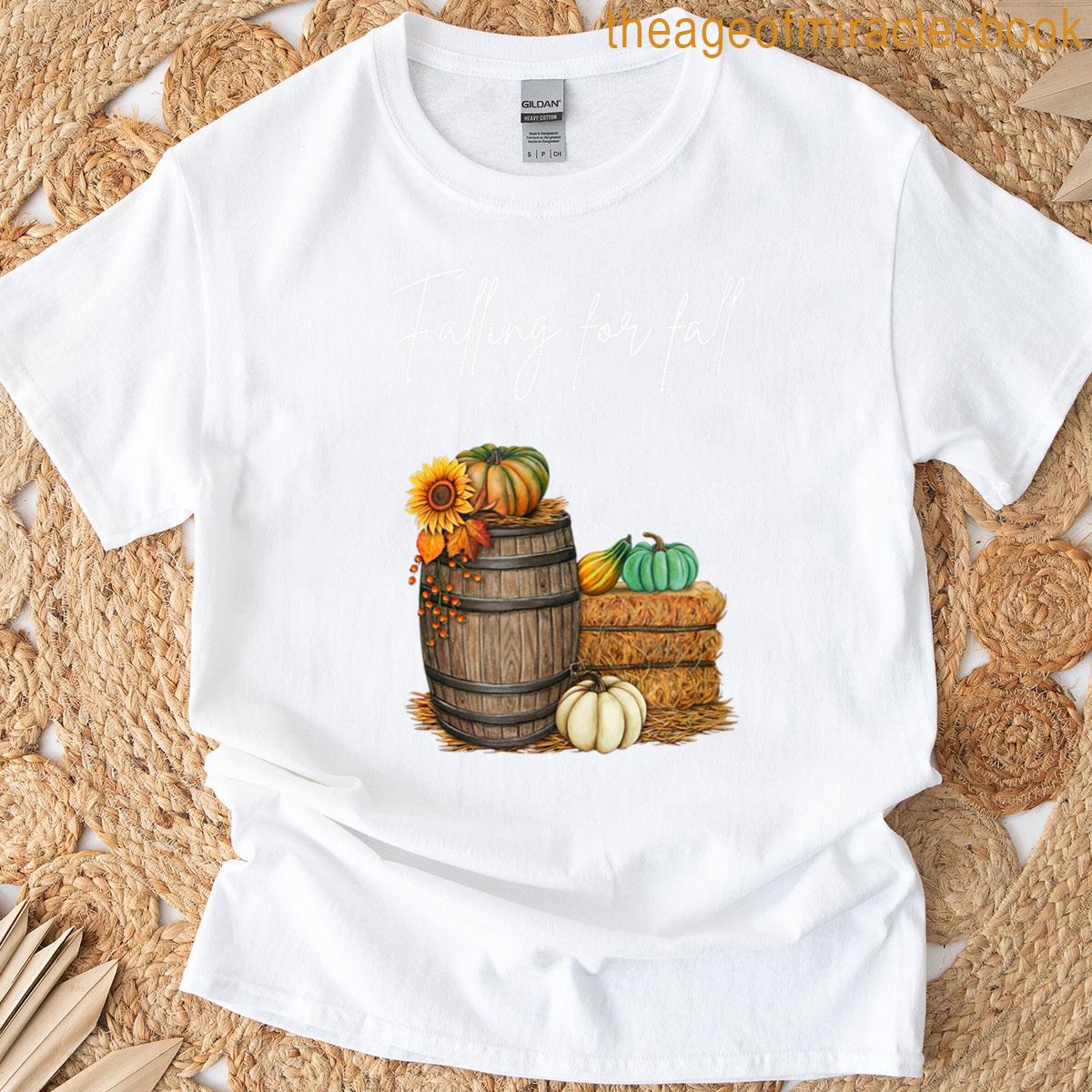 Falling For Fall Autumn Pumpkin Hay Bale Tee T-shirt