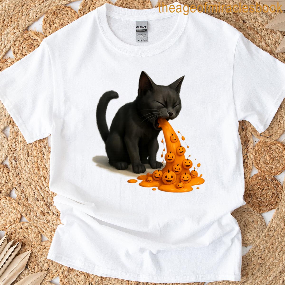 Funny Halloween Black Cat Pumpkins Cascade Meme T-shirt
