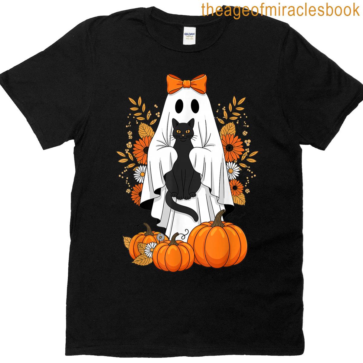 Halloween Black Cat Ghost Pumpkin Cute Fall T-shirt