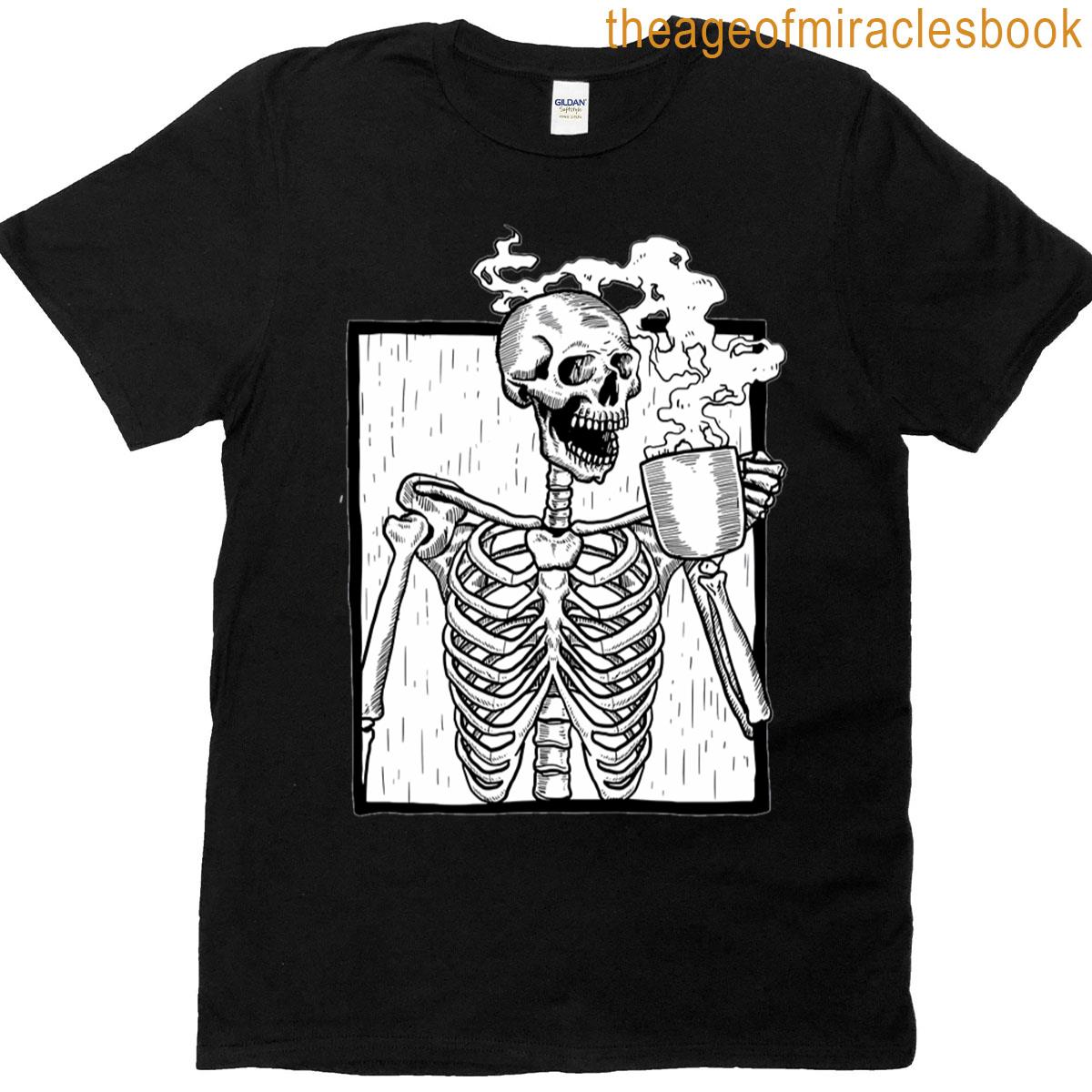 Halloween Coffee Drinking Skeleton T-shirt