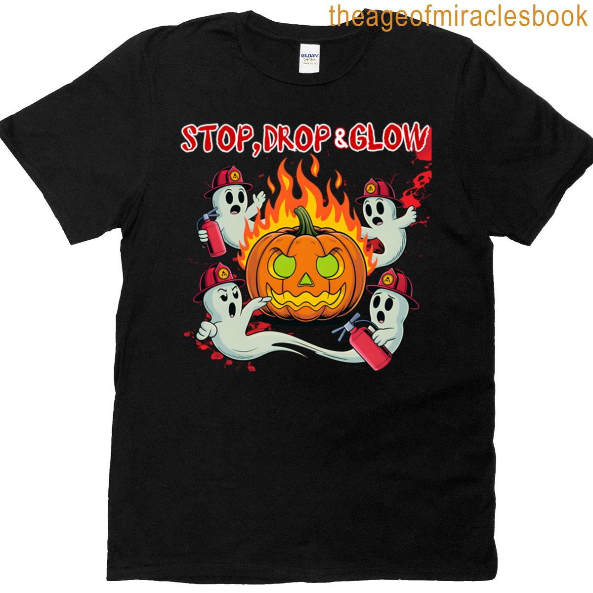 Halloween Fire Safety Pumpkin Funny Firefighter Ghost T-shirt