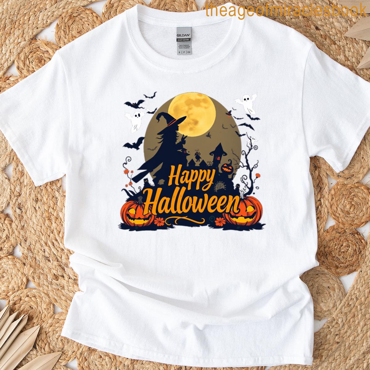 Happy Halloween Witch Spooky Pumpkin Ghost Design T-shirt