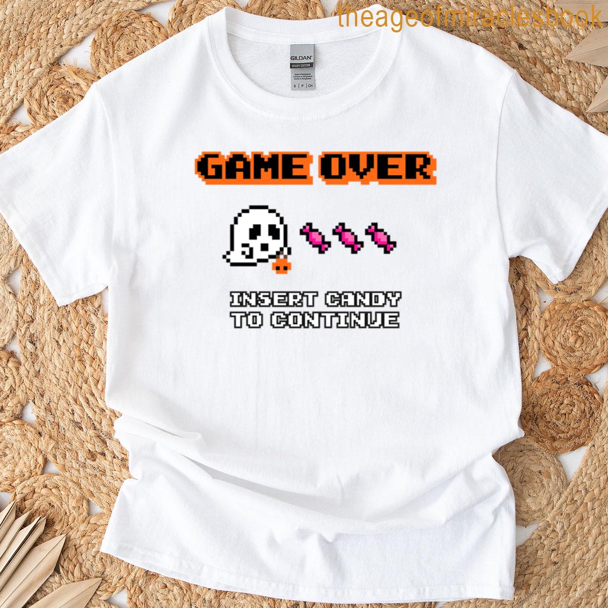 Insert Candy To Continue Cute 8-bit Ghost Halloween Design T-shirt